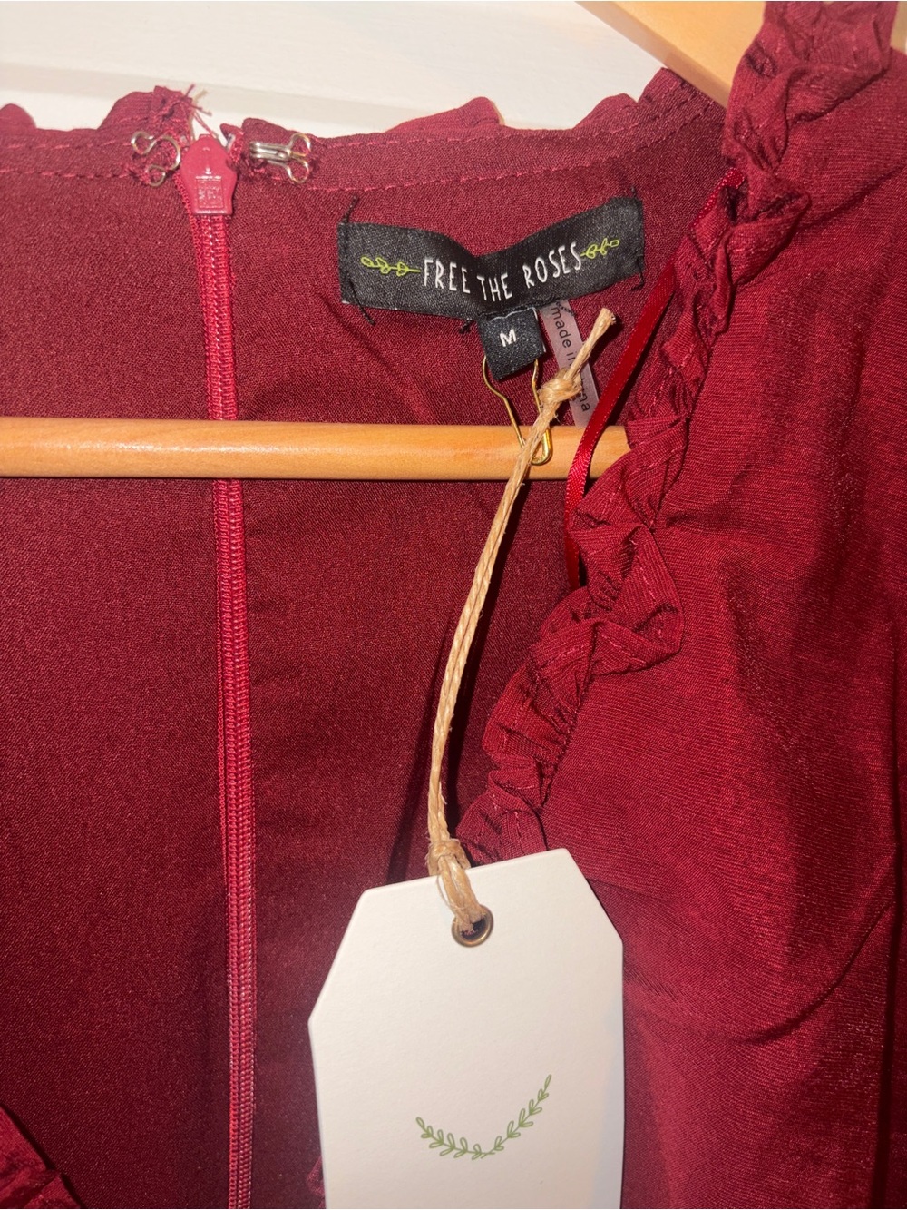 Free the Roses | NEW Burgundy Romantic Long Sleeve Ruffle Mini Dress - Picture 3 of 3
